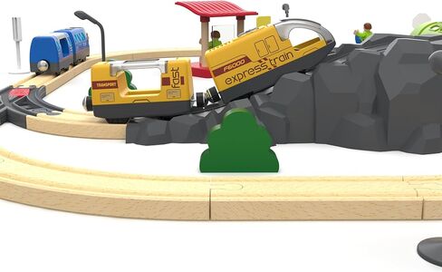 Battery Operated Train for Wooden Track, Electric Train Set Includes Remote Control Locomotive Train & Train Tunnel, Motorized Train Toy for Toddlers Compatible with Thomas, Brio, Chuggington in Kuwait