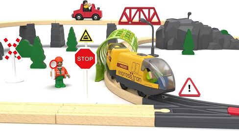 Battery Operated Train for Wooden Track, Electric Train Set Includes Remote Control Locomotive Train & Train Tunnel, Motorized Train Toy for Toddlers Compatible with Thomas, Brio, Chuggington in Kuwait