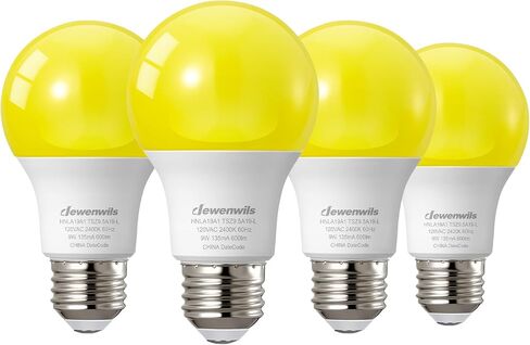 مصابيح LED للأماكن الخارجية من DEWENWILS، لمبة إضاءة صفراء A19، 9 وات (ما يعادل 60 وات)، 600 لومن، 2400 ك توهج كهرماني، غير قابلة للتعتيم، قاعدة لولبية متوسطة E26، مدرجة في قائمة UL، 4 عبوات in Kuwait
