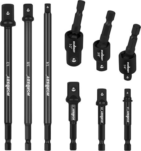 HORUSDY 8-Piece Power Drill Sockets Adapter Sets, Hex Shank Impact Driver Socket Adapter, Socket to Drill 1/4" 3/8" 1/2" Adapter in Kuwait