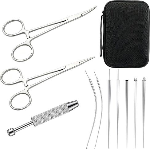 Pliers Piercing Ball Grabber Tool Forceps Set for Changing Jewelry with Bag in Kuwait