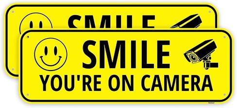 قطعتان من لافتة Smile Your On Camera، 14 × 10 بوصة - ألومنيوم - لافتة معدنية للمراقبة الأمنية للكاميرا in Kuwait