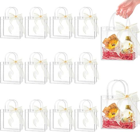 Ohuimrt 50 Pack 4.92" x 2.75" x 5.9" Clear Plastic Gift Bags with Handles in Kuwait