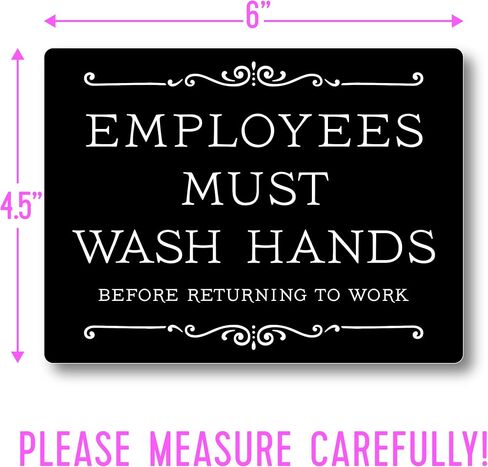 Employees Must Wash Hands Sign, Plastic, 3 x 2.25", USA Made, White, Pack Of 1, Easy to Mount Wash Your Hands Sign for Restroom in Kuwait