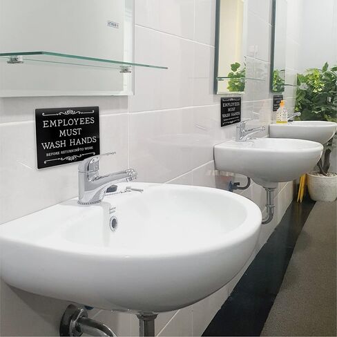 Employees Must Wash Hands Sign, Plastic, 3 x 2.25", USA Made, White, Pack Of 1, Easy to Mount Wash Your Hands Sign for Restroom in Kuwait