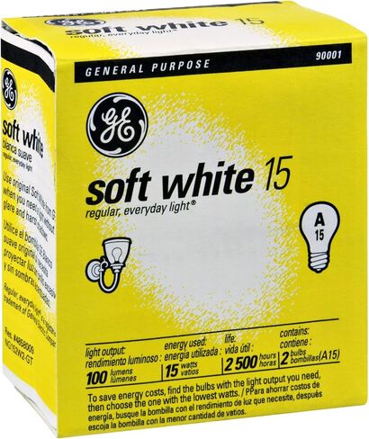 GE Lighting 97491 15A/W Incandescent Soft White Light Bulb (2 Pack)10 watts, in Kuwait