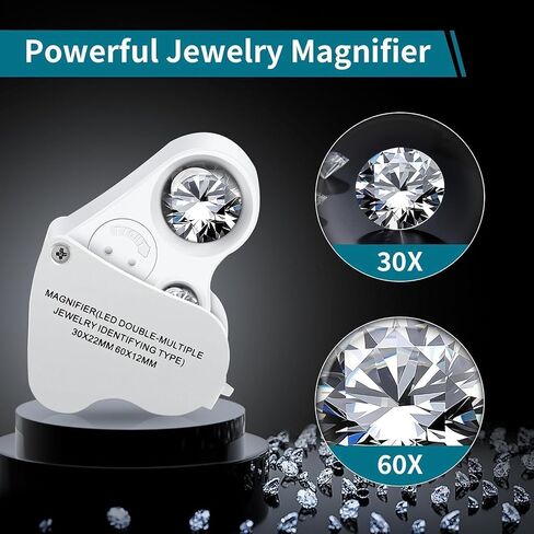 Diamond Tester Pen＋60X LED Magnifying Glasses Jeweler Tool Kit Combo，for Novice and Expert - Diamond Selector 9V Battery Included in Kuwait
