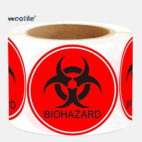 ملصقات Biohazard لافتة مقاس 2 بوصة مقاومة للماء للتحذير من المخاطر البيولوجية تستخدم للمختبرات والمستشفيات والصناعية - 250 قطعة تستخدم ملصقات رمز Biohazard العالمية in Kuwait