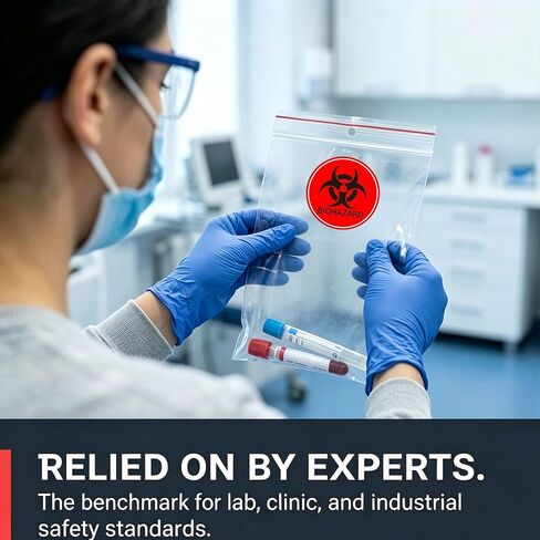 ملصقات Biohazard لافتة مقاس 2 بوصة مقاومة للماء للتحذير من المخاطر البيولوجية تستخدم للمختبرات والمستشفيات والصناعية - 250 قطعة تستخدم ملصقات رمز Biohazard العالمية in Kuwait