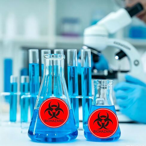 ملصقات Biohazard لافتة مقاس 2 بوصة مقاومة للماء للتحذير من المخاطر البيولوجية تستخدم للمختبرات والمستشفيات والصناعية - 250 قطعة تستخدم ملصقات رمز Biohazard العالمية in Kuwait