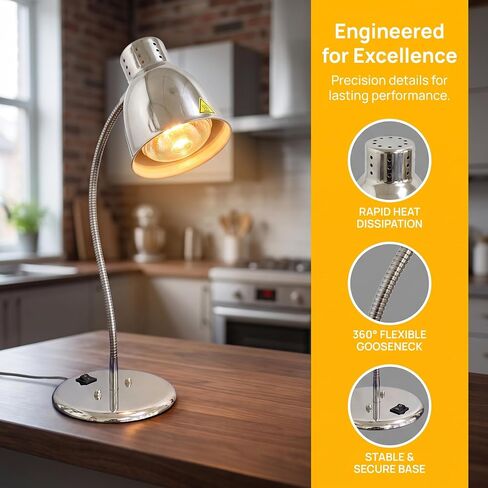Commercial Food Heat Lamp with Bulb Fried Food Warming Lamps Hot Food Warmer Lights for Buffet Bar Parties Catering (Silver(Single Head)) in Kuwait