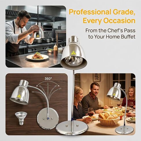 Commercial Food Heat Lamp with Bulb Fried Food Warming Lamps Hot Food Warmer Lights for Buffet Bar Parties Catering (Silver(Single Head)) in Kuwait