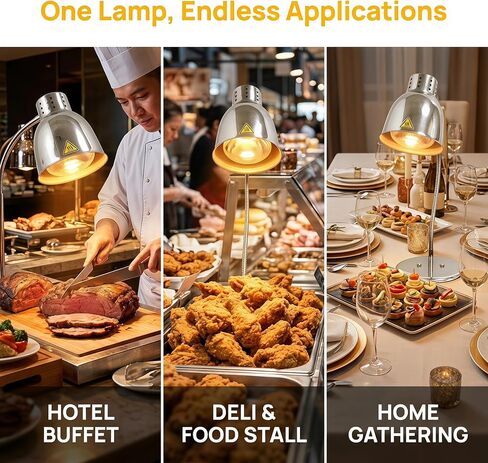 Commercial Food Heat Lamp with Bulb Fried Food Warming Lamps Hot Food Warmer Lights for Buffet Bar Parties Catering (Silver(Single Head)) in Kuwait