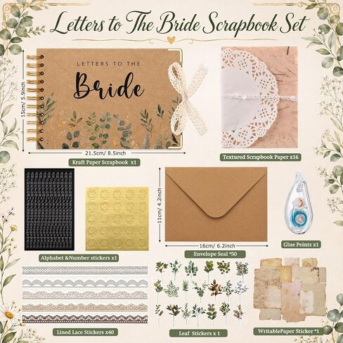 Letters to the Bride Scrapbook Vintage Wedding Guest Book, Green Leaf in Kuwait