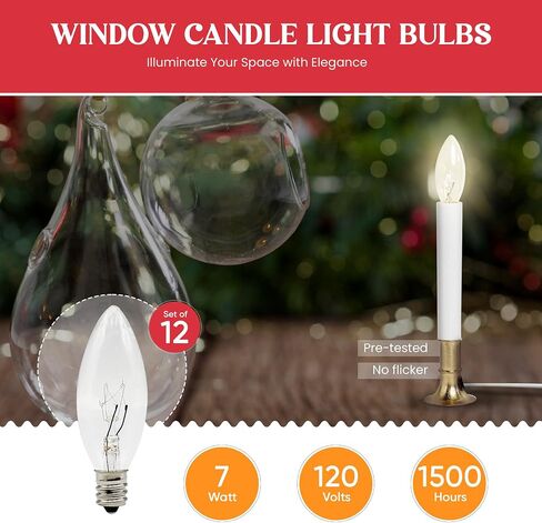 Creative Hobbies® Replacement Light Bulbs for Electric Candle Lamps, Window Candles, & Chandeliers - 7 Watt Candelabra (E12), Clear, Steady Burning, 120v 7w Bulb - Pack of 12 in Kuwait