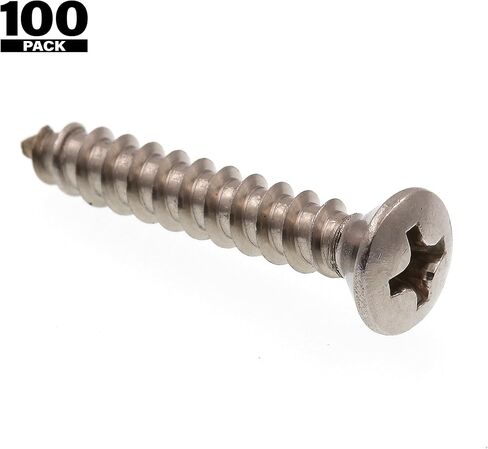 Prime-Line 9022968 Sheet Metal Screw, Self-Tapping, Oval Head Phillips, #8 X 1 in, Grade 18-8 Stainless Steel, Pack of 100 in Kuwait