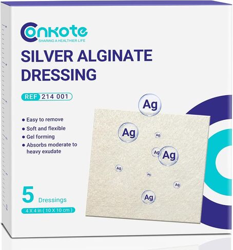 Conkote Calcium Alginate Wound Dressing Pads, 4" x 4" Pad Size, 10 Pack, Non-Stick Padding, Sterile, Highly Absorbent & Comfortable in Kuwait