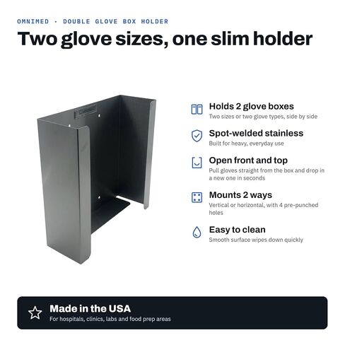 American Made Wall Mounted Double Glove Box Holder/Dispenser, Stainless Steel (10"H x 9.875"W x 3.5"D) in Kuwait