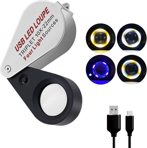 Rechargeable10x Jewelers Loupe Magnifier with UV&LED Lights, Eye Loupe 10x Magnifying Glass is Equipped with a 22mm Triplet Lens.Professional-Grade for Diamonds, Gemstones,Coins and Stamps in Saudi Arabia