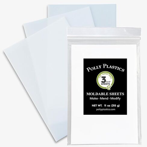 Polly Plastics Heat Moldable Plastic Sheets | 8-inch x 12-inch x 1/16-inch | Made in the USA | for Cosplay, Crafting, and Art Projects | Paintable (3 Sheets) in Kuwait