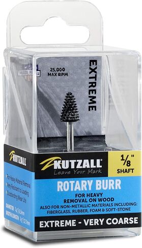 Kutzall Extreme Taper Rotary Burr, 1⁄8" Shaft, Very Coarse - Woodworking Attachment for Dremel, Foredom, DeWalt, Milwaukee. Abrasive Tungsten Carbide, 1⁄8" (3.1mm) Dia. X 7⁄8" (22.2mm) Length TX-18-EC in Kuwait