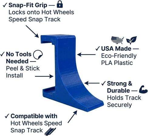 Wall Mount Brackets (8 Pack), Compatible with Hot Wheels Speed Snap Track – Modular Snap-Fit Wall-Mounted Track System for 1:64 Diecast Cars, Made in USA (Blue) in Kuwait