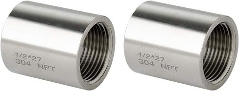 Quickun 304 Stainless Steel Pipe Coupling Fitting, 1/2" x 1/2" Female Pipe Coupler Connector Adapter Fitting (1" Length, 2Pcs) in Kuwait