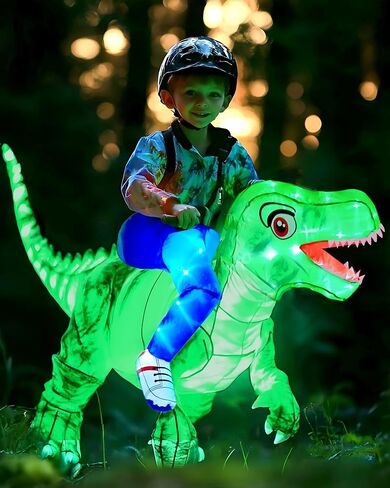 Kids Inflatable Costume, Dinosaur Rider,Blow Up T-REX Costumes with LED Light for Cosplay Halloween Christmas Party in Saudi Arabia