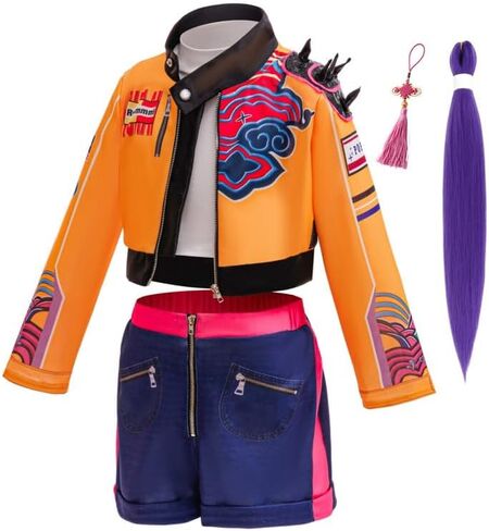 Xefenki Girls Kpop Costumes Kids Halloween Outfits 5PSC Set Include Wig Jacket T-Shirt Shorts and Pendant in Saudi Arabia
