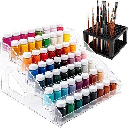 Acrylic Paint Organizer, 7 Layers Craft Paint Storage With Miniature Brush Holder, Paint Storage Rack for Acrylic Paints, Oil Paints, Nail Polish and Makeup Supplies in Kuwait