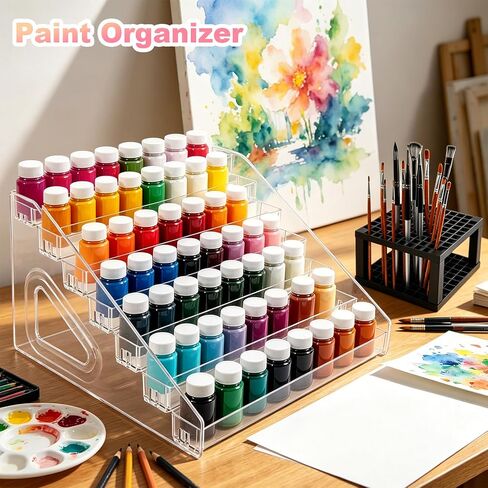 Acrylic Paint Organizer, 7 Layers Craft Paint Storage With Miniature Brush Holder, Paint Storage Rack for Acrylic Paints, Oil Paints, Nail Polish and Makeup Supplies in Kuwait
