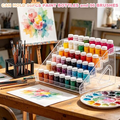 Acrylic Paint Organizer, 7 Layers Craft Paint Storage With Miniature Brush Holder, Paint Storage Rack for Acrylic Paints, Oil Paints, Nail Polish and Makeup Supplies in Kuwait