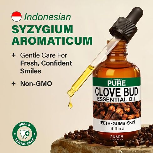 Clove Oil for Oral Care & Peppermint Oil for Hair Set - Aromatherapy Grade Essential Oils Set - 2x4 fl oz - Kukka in Kuwait