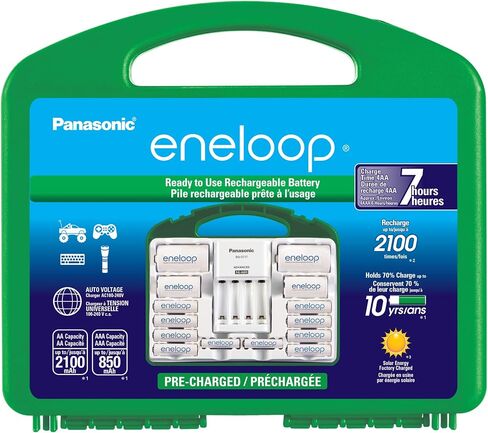 Eneloop Panasonic KJ17MCC82A Power Pack, 8AA, 2AAA, 2 C Adapters, 2 D Adapters, Advanced Individual Battery Charger and Plastic Storage Case in Kuwait