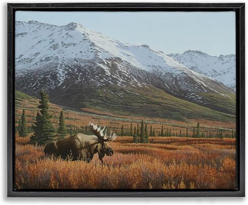 Stupell Industries Moose Rural Mountain Landscape رمادية مؤطرة قماش جدار الفن تصميم بواسطة كلينتون Jammer in Kuwait