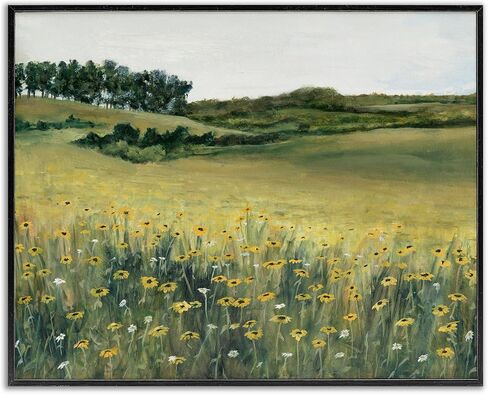 Stupell Industries Rural Daisy Meadow باللون الأسود ذو الإطار العائم من القماش الكتاني بتصميم فني جداري من تصميم مايكل ويليت in Kuwait