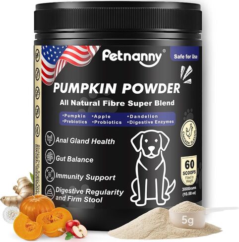 Petnanny Pumpkin Powder for Cats & Dogs, Anal Gland Health Fiber Supplement Stop Scooting with Inulin, Probiotics & Enzymes to Support Firm Stools, Digestive Comfort, Relieve Diarrhea & Constipation in Kuwait