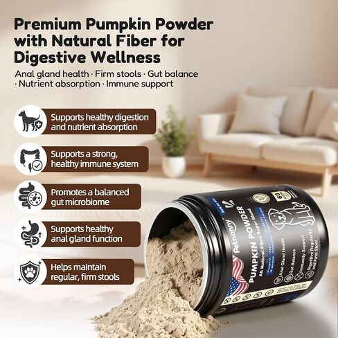 Petnanny Pumpkin Powder for Cats & Dogs, Anal Gland Health Fiber Supplement Stop Scooting with Inulin, Probiotics & Enzymes to Support Firm Stools, Digestive Comfort, Relieve Diarrhea & Constipation in Kuwait