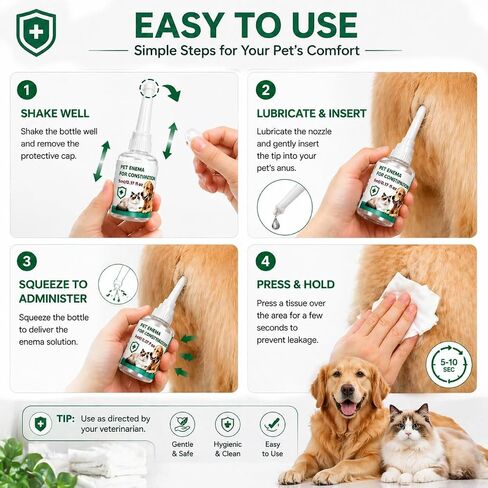 At Home Disposable Enema for Cats and Dogs – Fast Pet Constipation Relief, Softens Stool Quickly – Easy-to-Use Enema Kit for Small Animals – 4 Pack (5mL Each) in Kuwait