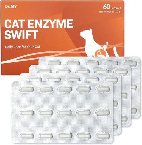 Doctor By Cat Enzyme Swift Cat Digestive Enzyme Supplement Vomiting Diarrhea, Loss of Appetite, Hairball with Pancreatine, Papain, Bromelain, Micro-Size for Easy Swallowing, 60 Sprinkle Capsules in Kuwait
