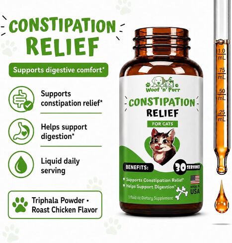Cat Constipation Relief - May Help to Reduce Constipation & Blocked Bowels, Improve Bowel Movement, & Much More - Constipation Relief for Cats - Cat Laxative - 1 fl oz - Chicken Flavor in Saudi Arabia