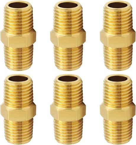 Joytube 10 Pcs Brass Pipe fittings, 1/8" x 1/8" NPT Male Hex Nipple adapter coupler in Kuwait
