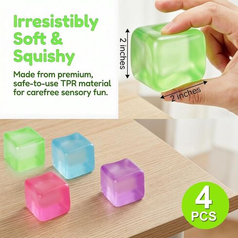 4 Stress Cube Glow in The Dark, Slow Rising Squishy Fidget Toys for Adults in Kuwait