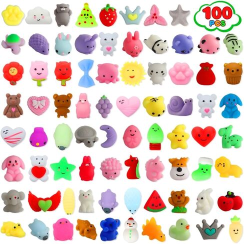 100 Pack Squishies Toys, Tiny Mochi Squishy Fidget Toys Random Bulk Party Favors for Kids 4- 8 8-12 Goodie Bag Pinata Stocking Stuffers Classroom Prizes Treasure Box Egg Fillers Girls in Kuwait