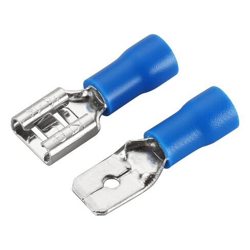 Baomain Female Quick disconnects Vinyl Fully Insulated Spade Wire Connector Electrical Crimp Terminal 16-14 AWG 6.3mm Blue Pack of 100 in Kuwait