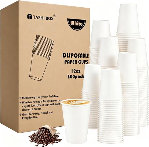 TashiBox White Hot Drink 120 Count - 12 Oz Disposable Paper Coffee Cups in Kuwait