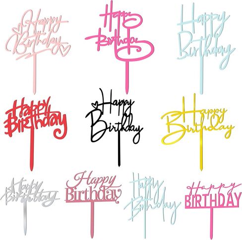 10 PCS Black Happy Birthday Cake Topper Acrylic Cupcake Topper A Series of Birthday Cake Supplies Decorations in Saudi Arabia