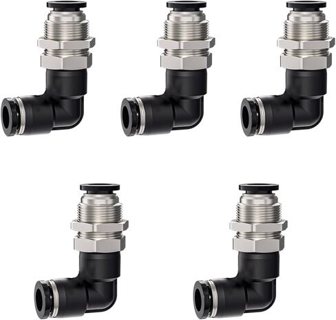 Jienk 5Pcs Bulkhead Elbow 1/4" x 1/4" Tube OD Push to Connect Tube Fitting, PLM-1/4 Bulkhead 90 Degree Elbow Pneumatic Quick Connect Air Fitting in Kuwait