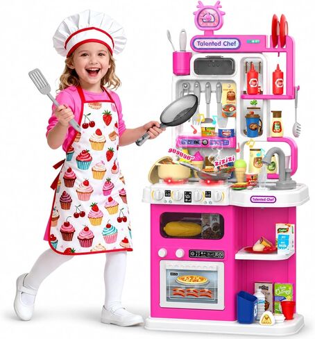 36.2'' Kids Kitchen Playset, Play Kitchen for Kids Ages 3-8 with Steam in Kuwait