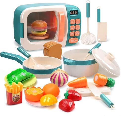 CUTE STONE Microwave Toys Kitchen Play Set, Kids Pretend Play Electronic Oven with Play Food, Kids Cookware Pot and Pan Toy Set, Cooking Utensils,Great Learning Kitchen Toys for Girls Boys in Kuwait